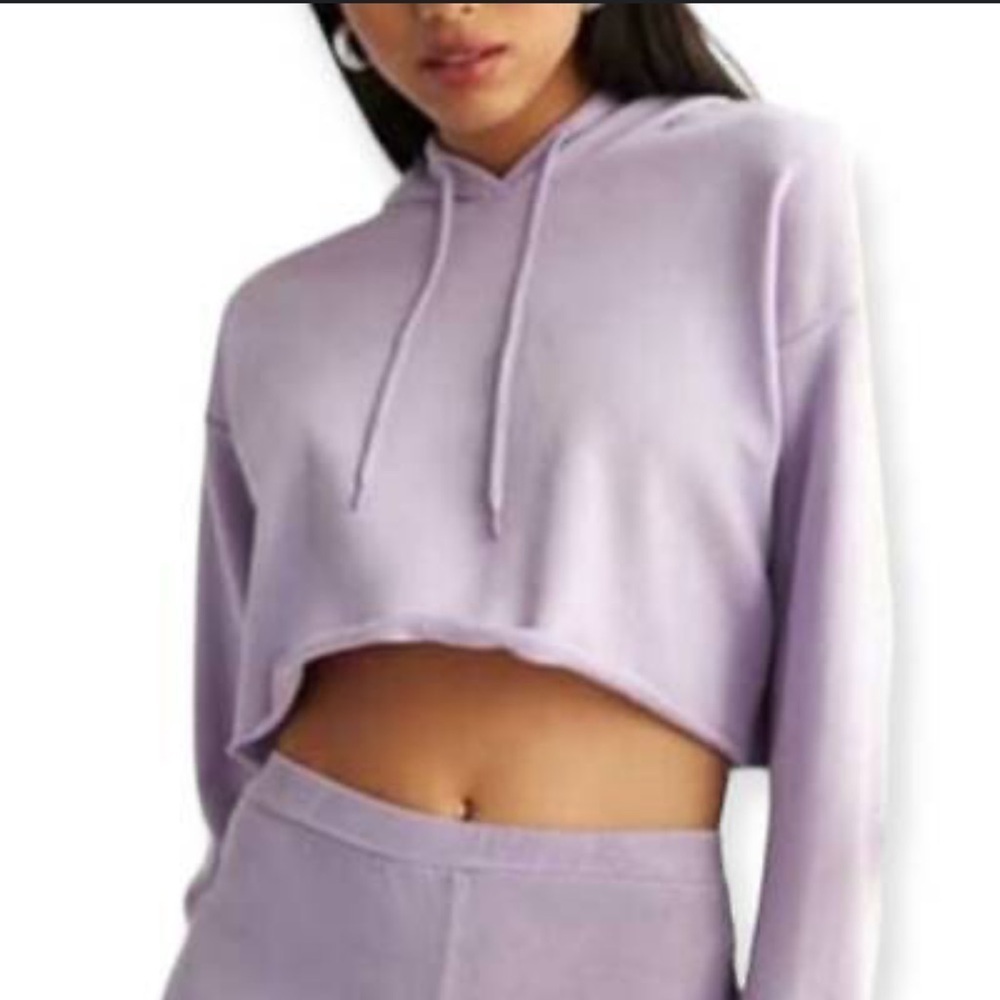 Forever‎ 21 Womens Lavender Purple Cropped Hoodie Sweatshirt Medium